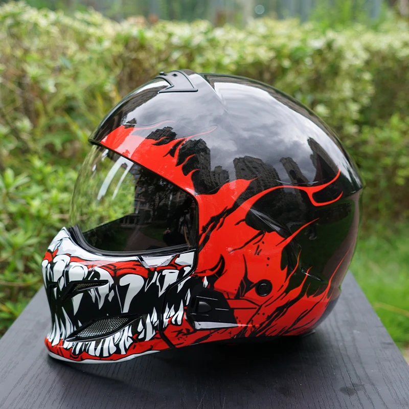 

Cartoon Anime Print matte skull fashion red motorcycle helmet for men women winter helmet for men 3 color lenses choose