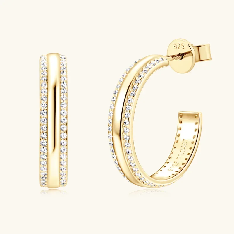 

925 Sterling Silver 18K Gold Plated Round 0.9MM Moissanite Diamond Stud Earrings Party Wedding Women Fine Jewelry Gift