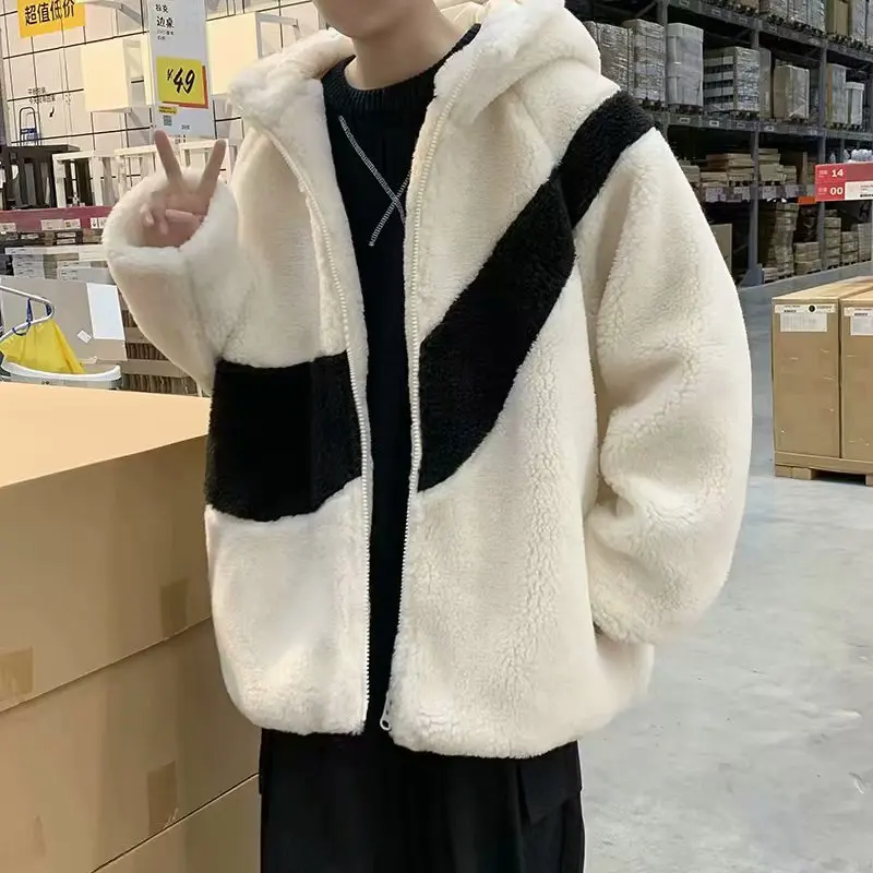 Man and Women Autumn and winter lamb wool coat trendy handsome cotton coat loose lamb woolen coat