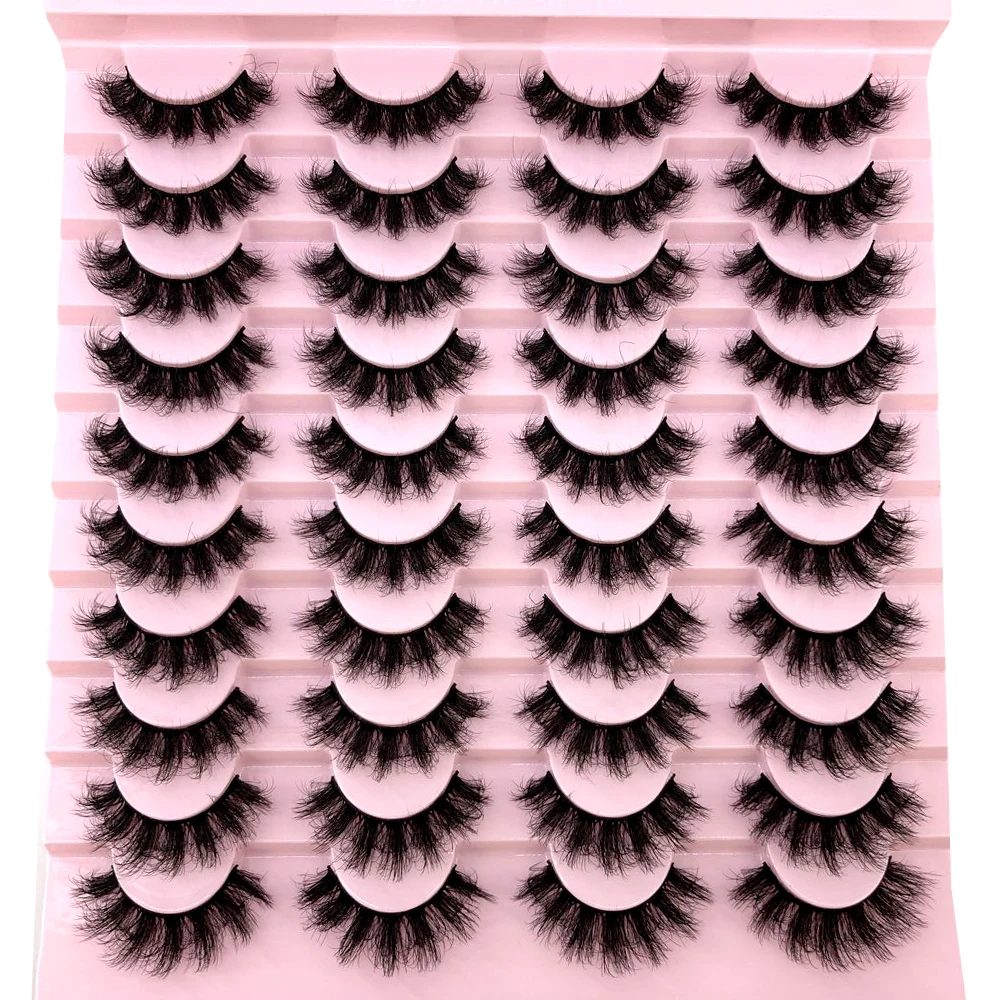 HBZGTLAD 20 Paar natürliche, dicke, falsche Wimpern, langes Make-up, 6D-Nerzwimpern, Wimpernverlängerung, Nerzwimpern für schöne Augen