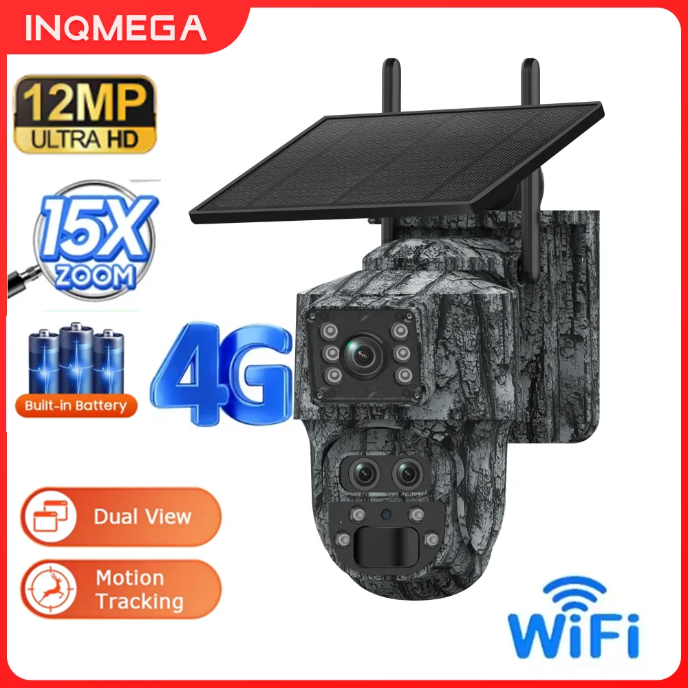 

INQMEGA 6K 12MP 4G Solar Hunting Camera Wireless Outdoor Wifi Three Lens Dual View Camera Night Vision PIR Motion Detection UBOX