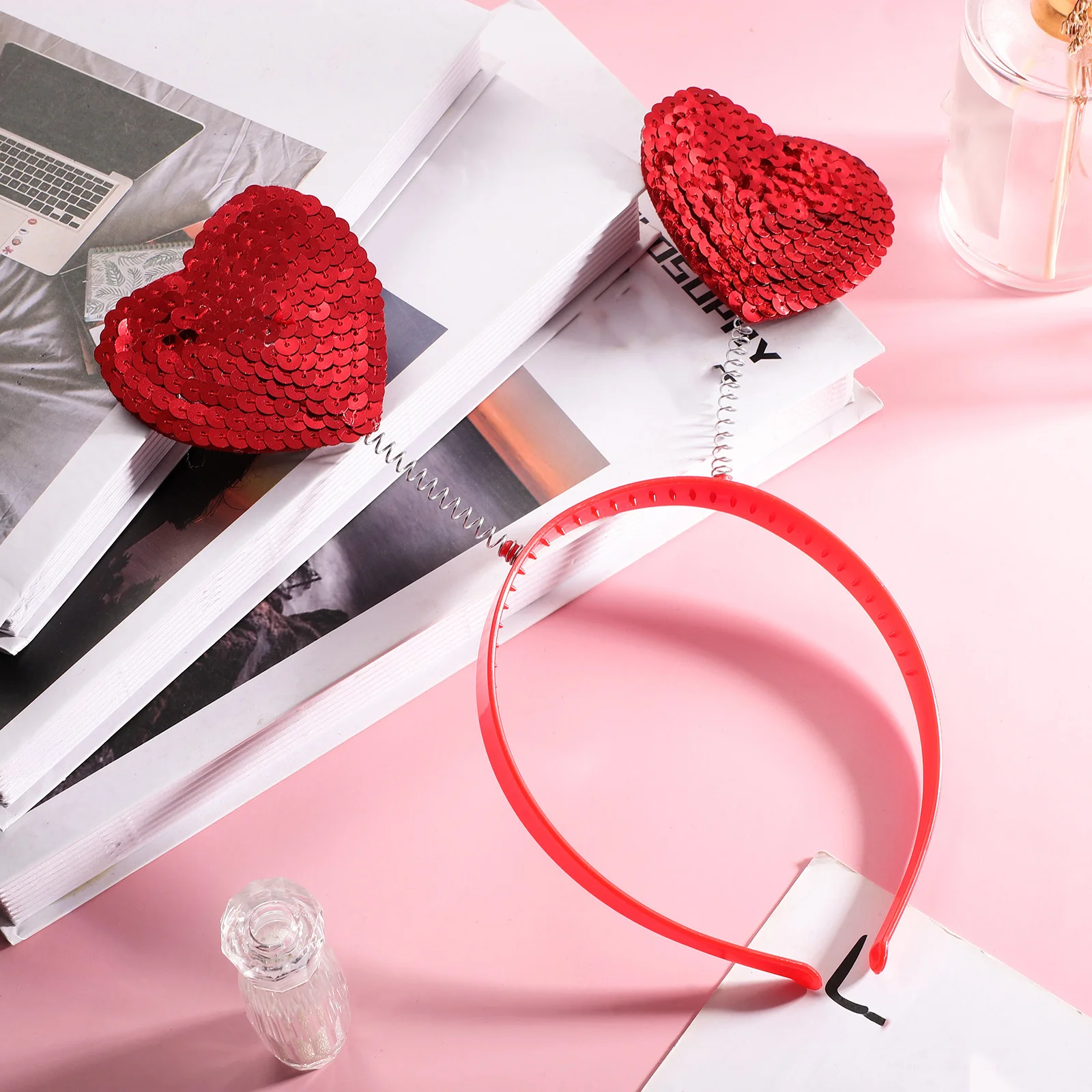 Faixa de cabeça com lantejoulas em formato de coração para comemoração do dia dos namorados, faixa de cabelo elegante, leve e confortável, presente para festa