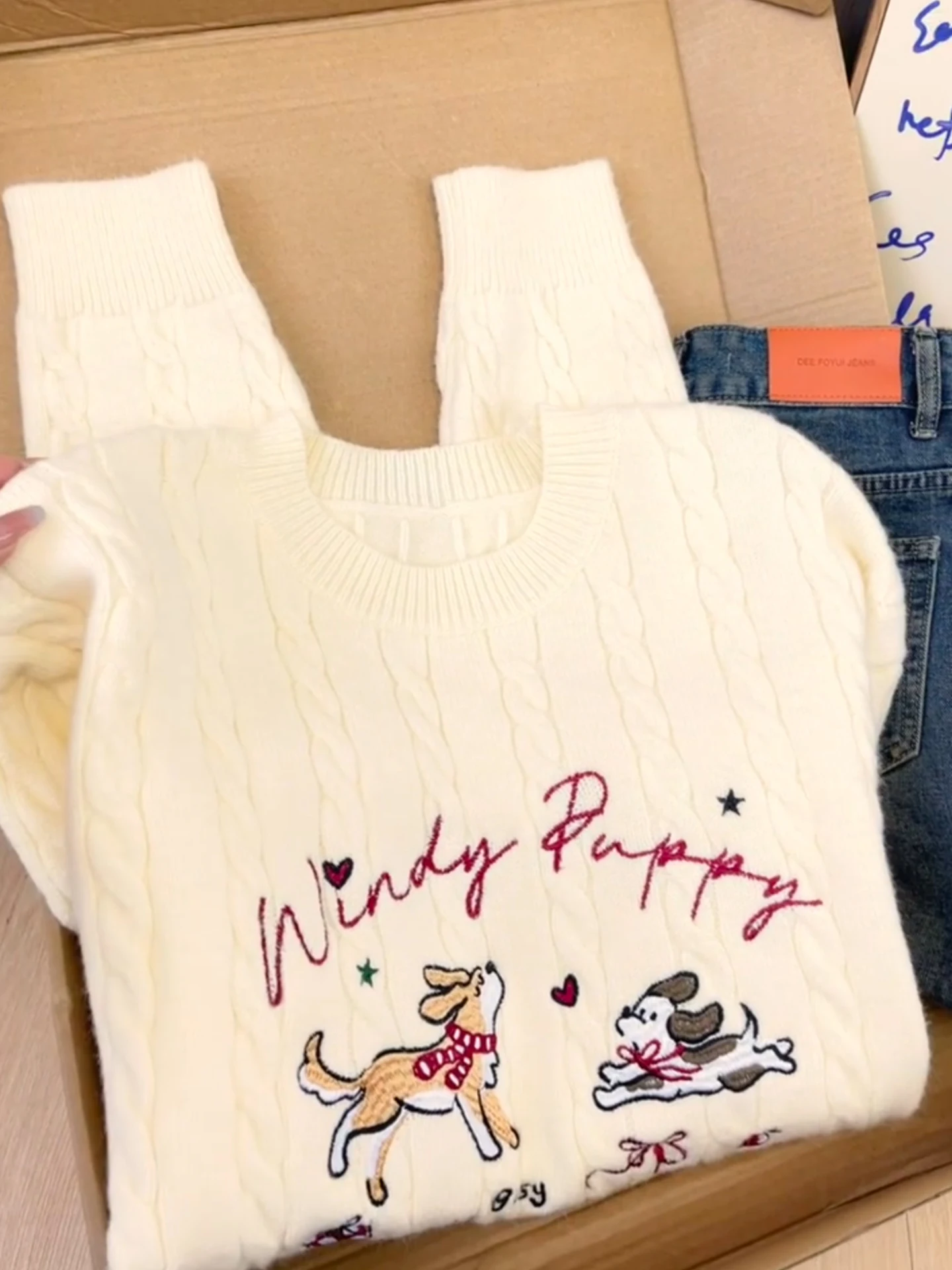 Sle coreano redondo Ne bonito desenho animado cachorro bordado trabalho pesado malhas feminino solto emagrecimento inverno nova chegada macio longo S...