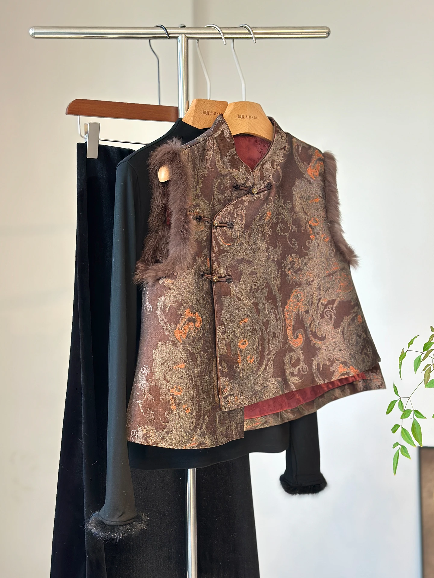 Coffee Color High-Grade New Chinese Style Vest Rabbit Fur Thickening Outer Wear Quilted Sleeveless Top