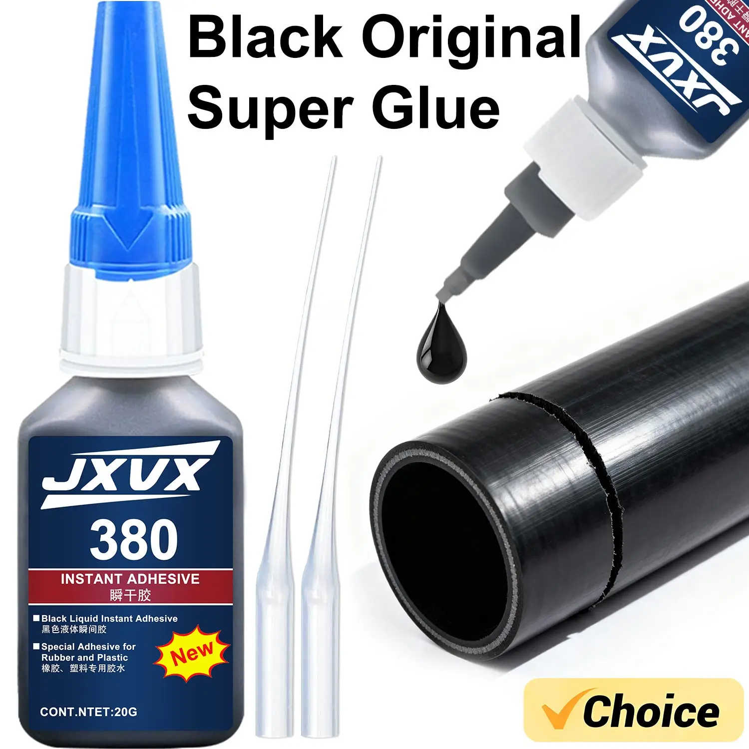 380 Superpegamento negro, 380 Original Negro Quick-Bondig Adhesivo cuero caucho Metal Madera Pegamento líquido fuerte Adhesivo Reparación de emergencia Pegamento de goma completo Dispensador de precisión