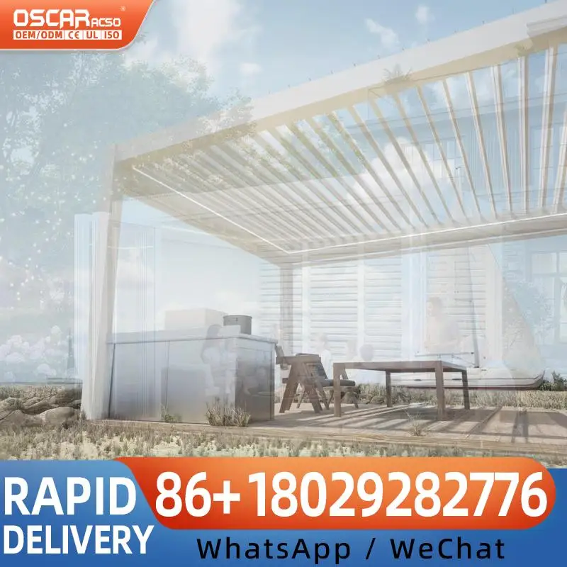 Motorized Retractable Louvered Roof All Season Hurricane Resistant Luxury Roofing for Garden Patio Backyard pergola