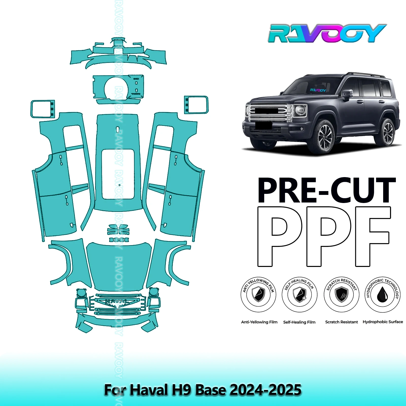 For Haval H9 Base 2024-2025 Full Body 8.5Mil Pre-Cut Paint Protection Film PPF Stone Chip Kit | Clear/Matte/Black Finish Options