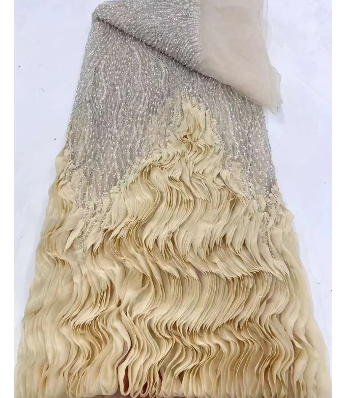 2024 High Quality African Lace Fabric Sequins Mesh Luxury Heavy bead Embroidered Tulle Fabric for Sewing Dresses
