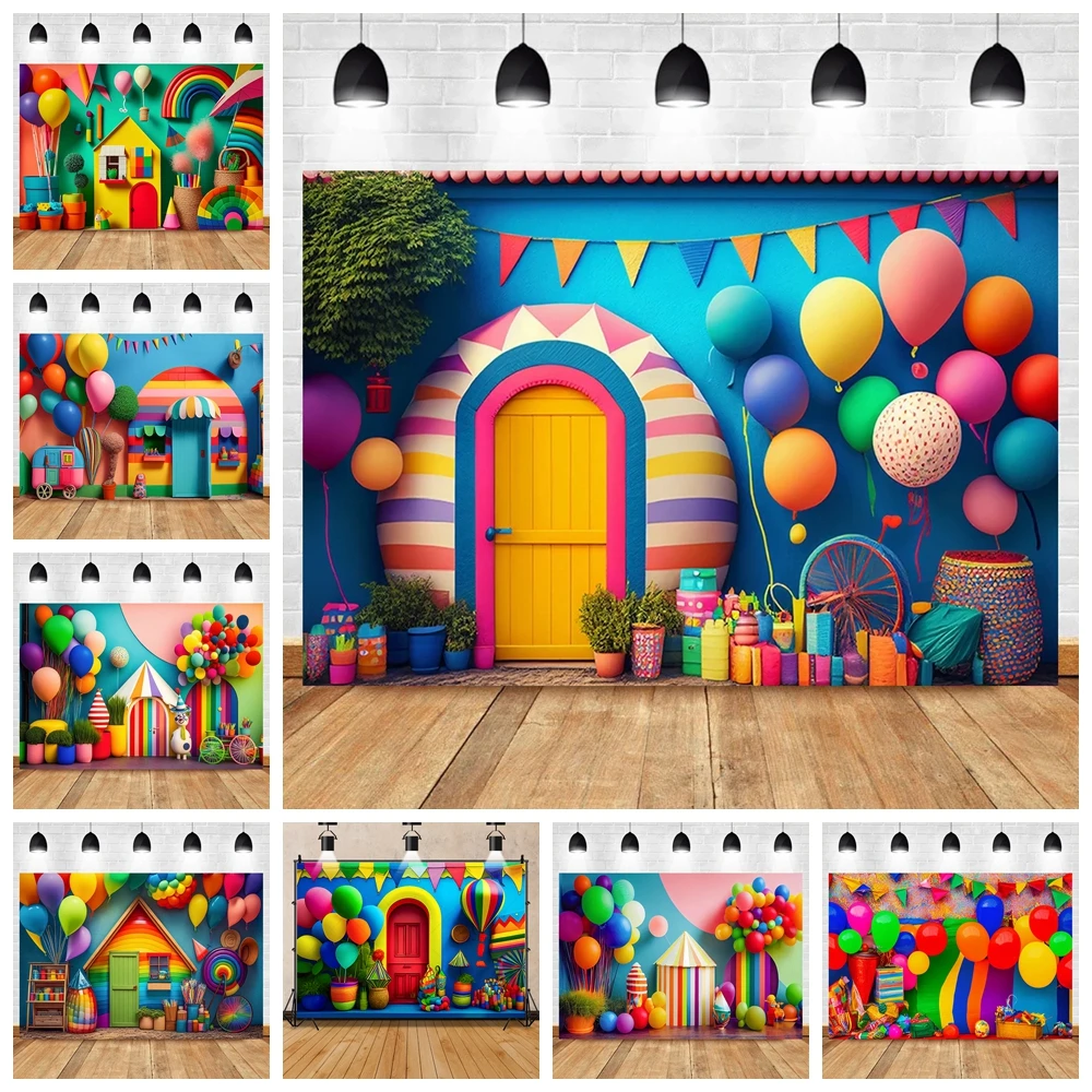 Colorful Balloon Carnival Background Customized Children's Birthday Party Decoration Family Photography Photo Studio Props