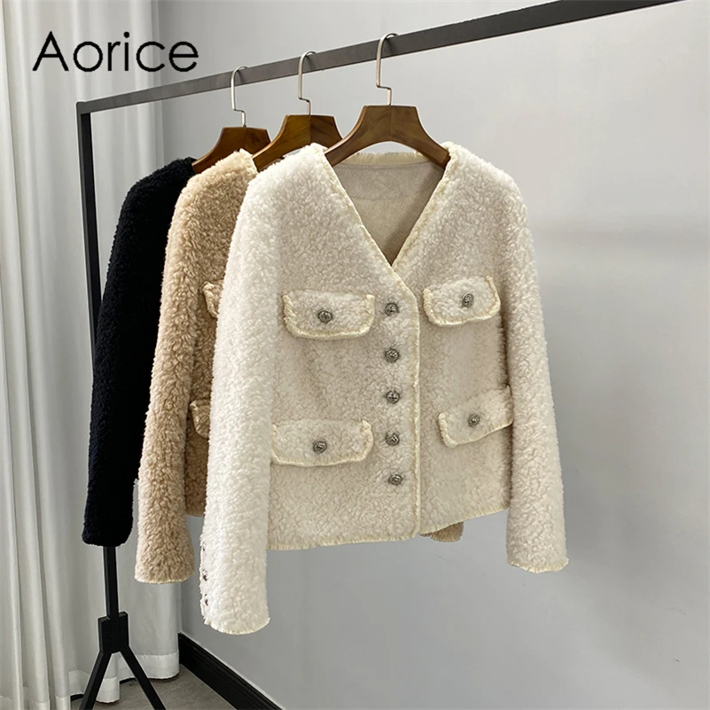 

Aorice Women Winter New Wool Fur Coat Jacket Female Girl Luxury Sheep Shearing Coats Over Size Parka Trench CT292