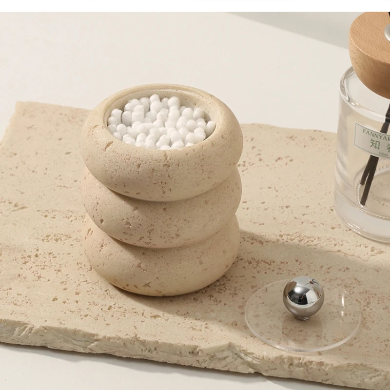 Wabi-sabi Wind Tunnel stone ring cotton swab box High-end tooth pick dispenser home decoration