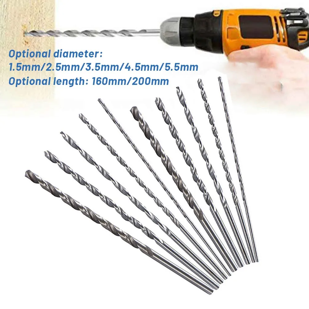 Diametro 1.5-5.5mm Length160-200mm parti di punte da trapano con gambo dritto HSS Extra lunghe per Kit di perforazione per taglierina in lega di metallo in acciaio per legno