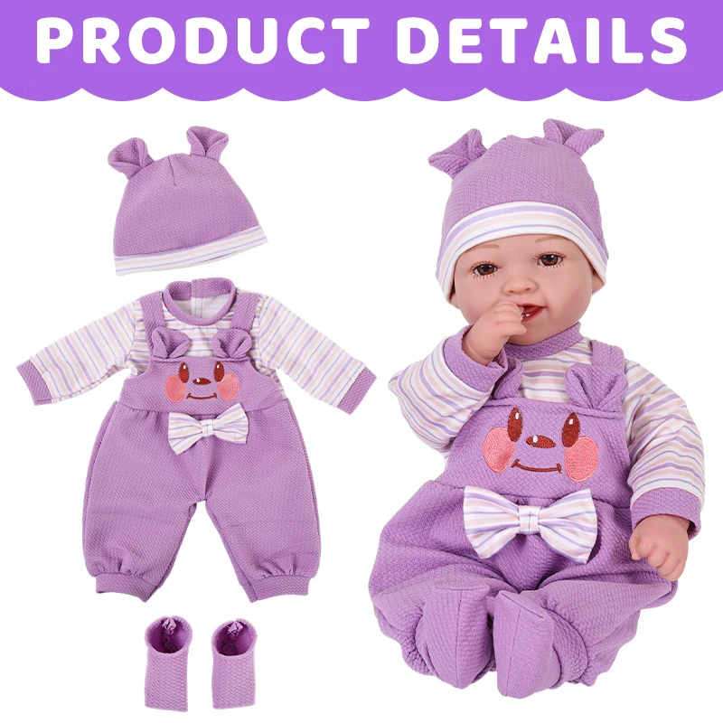 

Purple Cute Doll Set 17 inches 43.17cm Soft Body Doll Vinyl Removable Limb Rebirth Doll Includes Clothes and Doll Festival Gifts