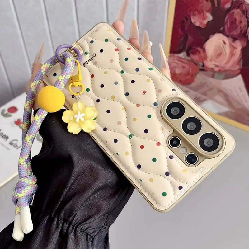 Luxury Leather Cute Dot Case For Samsung Galaxy S26 Ultra S25 Plus S24 S23 A16 A26 A36 A56 A15 A25 A35 A54 A57 A53 A17 Cover