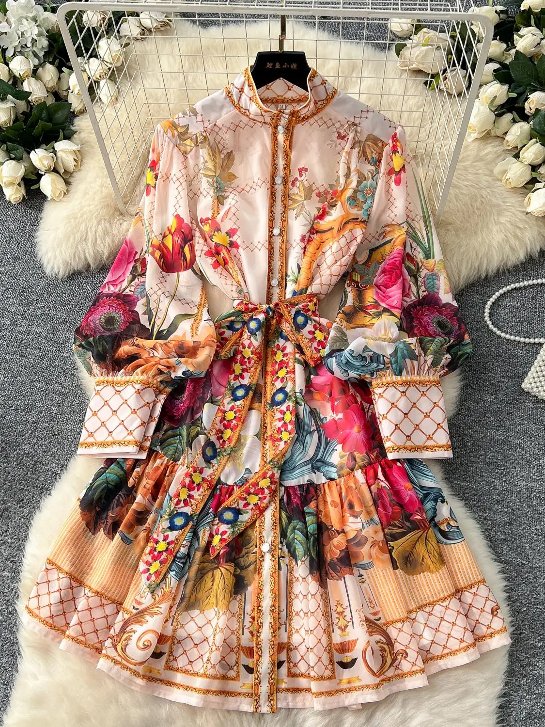 Gonna a trapezio a vita alta snellente Gonna coreana Sle lunga Sve Midi Dr con lanterna Sves Colletto rialzato Orlo in pizzo pieghettato Raso...