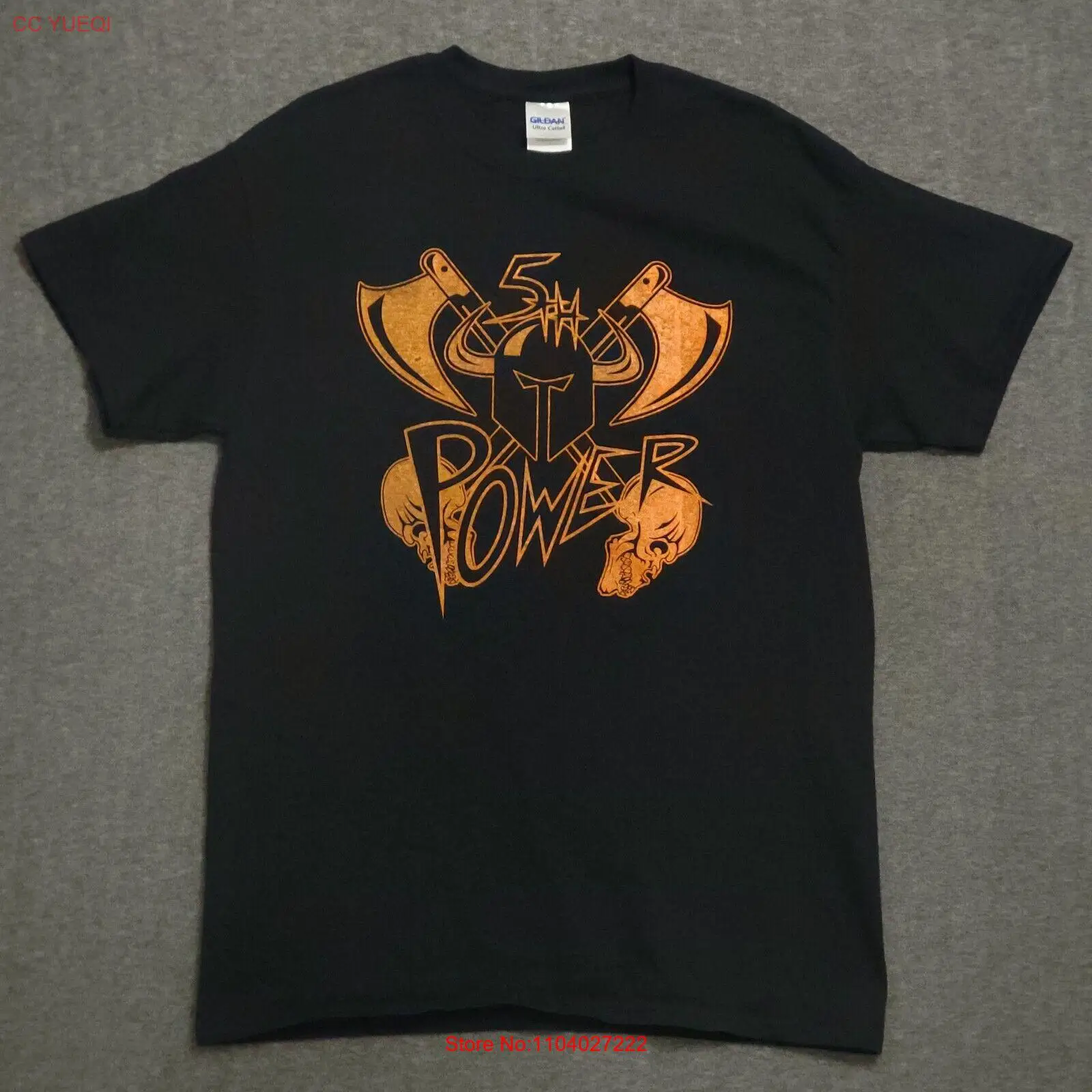 5th Power T-shirt Mens Size Medium Axe Skull Helmet Orange Black Logo Motorcycle