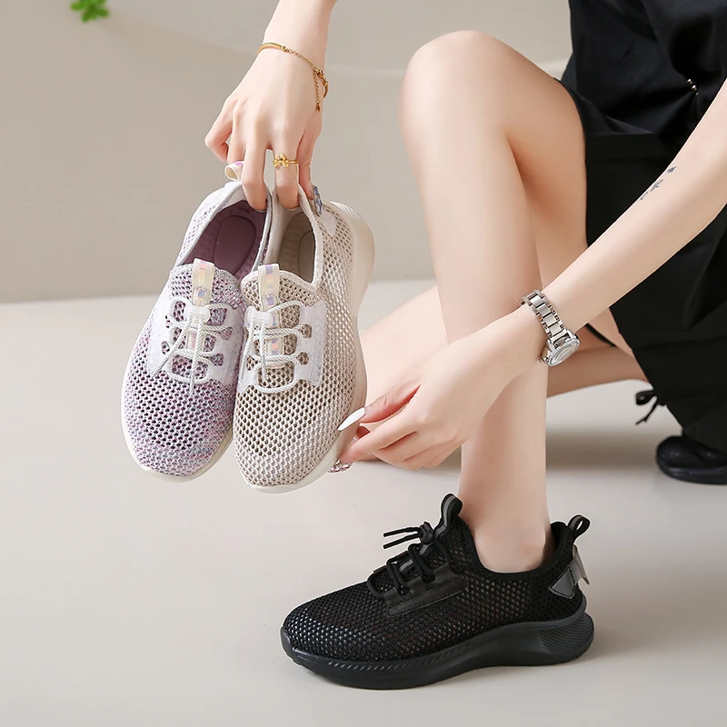 35-42 Shoes Woman 2024 Trend Hollow Out Breathable Lightweight Soft Comfortable Mesh Shoes Casual Sports Shoes Women's Sneaker