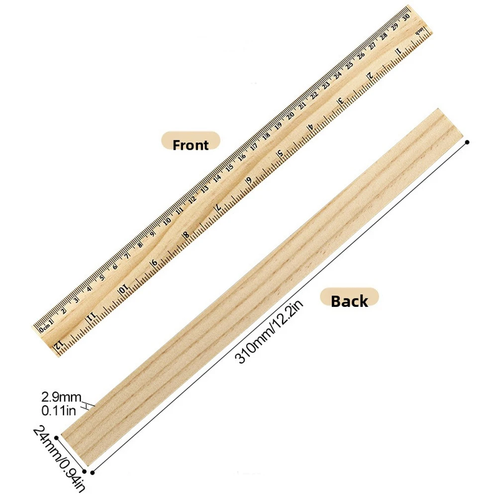 For Classroom Teaching 300mm Double Scale Ruler Crafting And Drawing Tools Wooden Ruler Precision-etched Scales