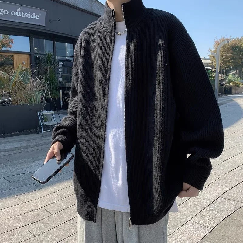 

Extra Large 300 Pou Men's Knitted Sweater Spring Autumn New Sle Pure Color Versatile Design Stand Collar Open Cardigan J...