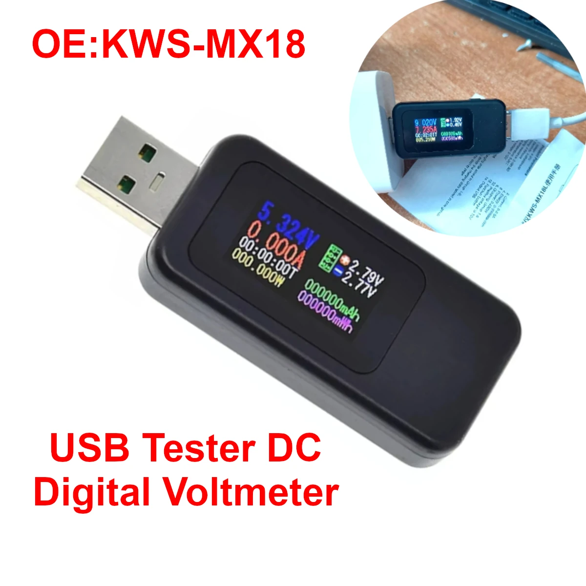 

KWS-MX18 USB DC Digital Voltmeter Current Voltage Charger Capacity Detector Ammeter Battery Power Bank Tester Meter