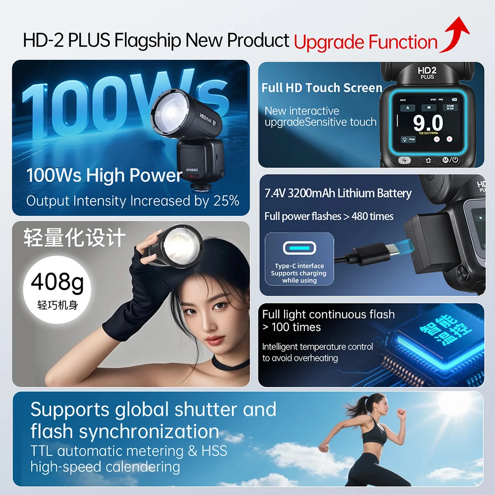 JINBEI HD-2 Plus 100Ws TTL HSS Portable-Speedlite Battery Camera Flash Lights Professional Round Head Outdoor Shooting good
