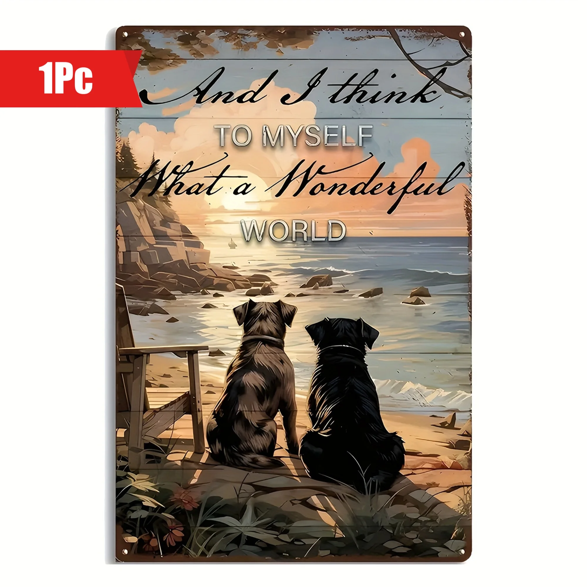 Tin Sign, Beach What A Wonderful World Metal Tin Sign, Dog Sign, Vintage Garage Home Wall Decoration, Gift