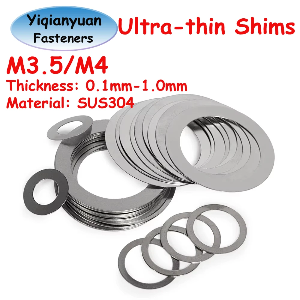 Yiqianyuan M3.5 M4 DIN988 SUS304 Stainless Steel Adjusting Shim Washers Ultra-thin Plain Washer Flat Gaskets