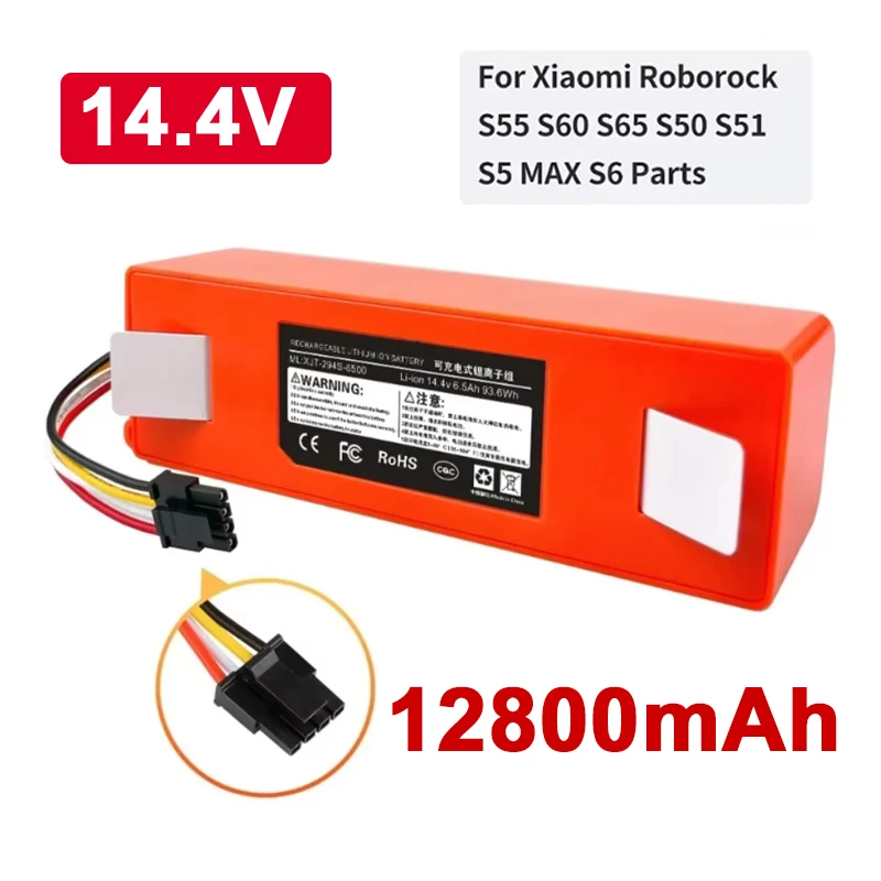 NEW Replacement Battery for Xiaomi Roborock S55 S60 S65 S50 S51 S5 MAX Robot Vacuum Cleaner S6 Parts 14.4V 12800mAh