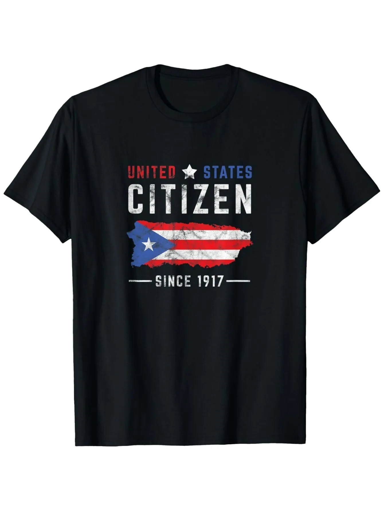 تي شيرت بورتوريكو US Citizen Pride Boricua للرجال - أسود مع نمط نجمة العلم الأمريكي - 180gsm كوتو ثقيل = #1