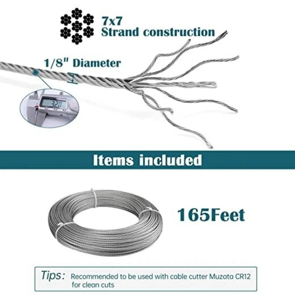 100FT T316 Stainless Steel Cable – Steel Wire Rope Railing Kit, Sturdy and Durable