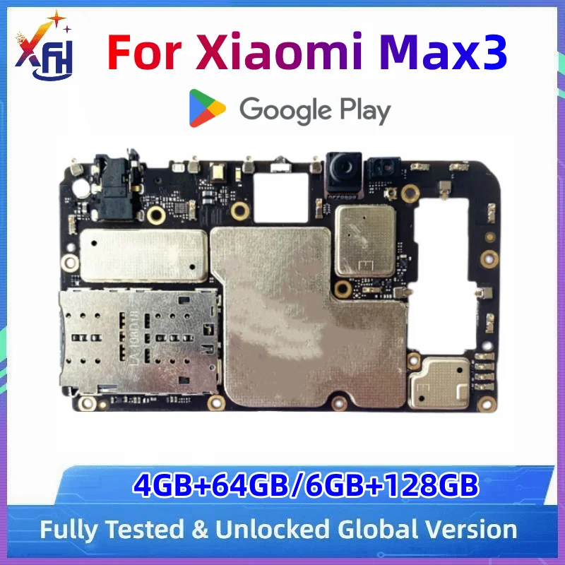 Motherboard for Xiaomi Mi Max 3, 64GB 128GB ROM, Original Mainboard Replacement, Global Version, Fully Tested