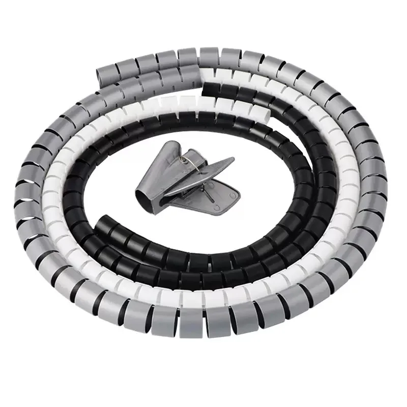 2M 16/10mm Flexible Spiral Cable Wire Protector Cable Organizer Computer Cord Protective Tube Clip Organizer Management Tools