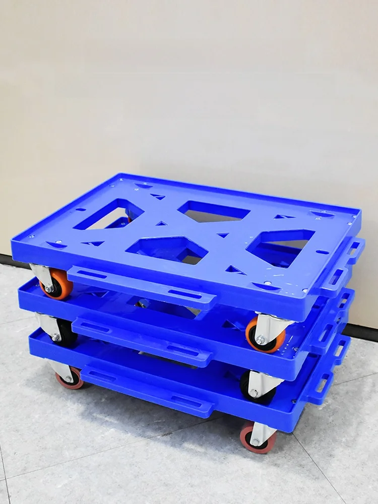 lightweight-hollow-turtle-cart-plastic-hand-truck-four-wheel-portable-shopping-cart-noiseless-detachable-handle-home-storage