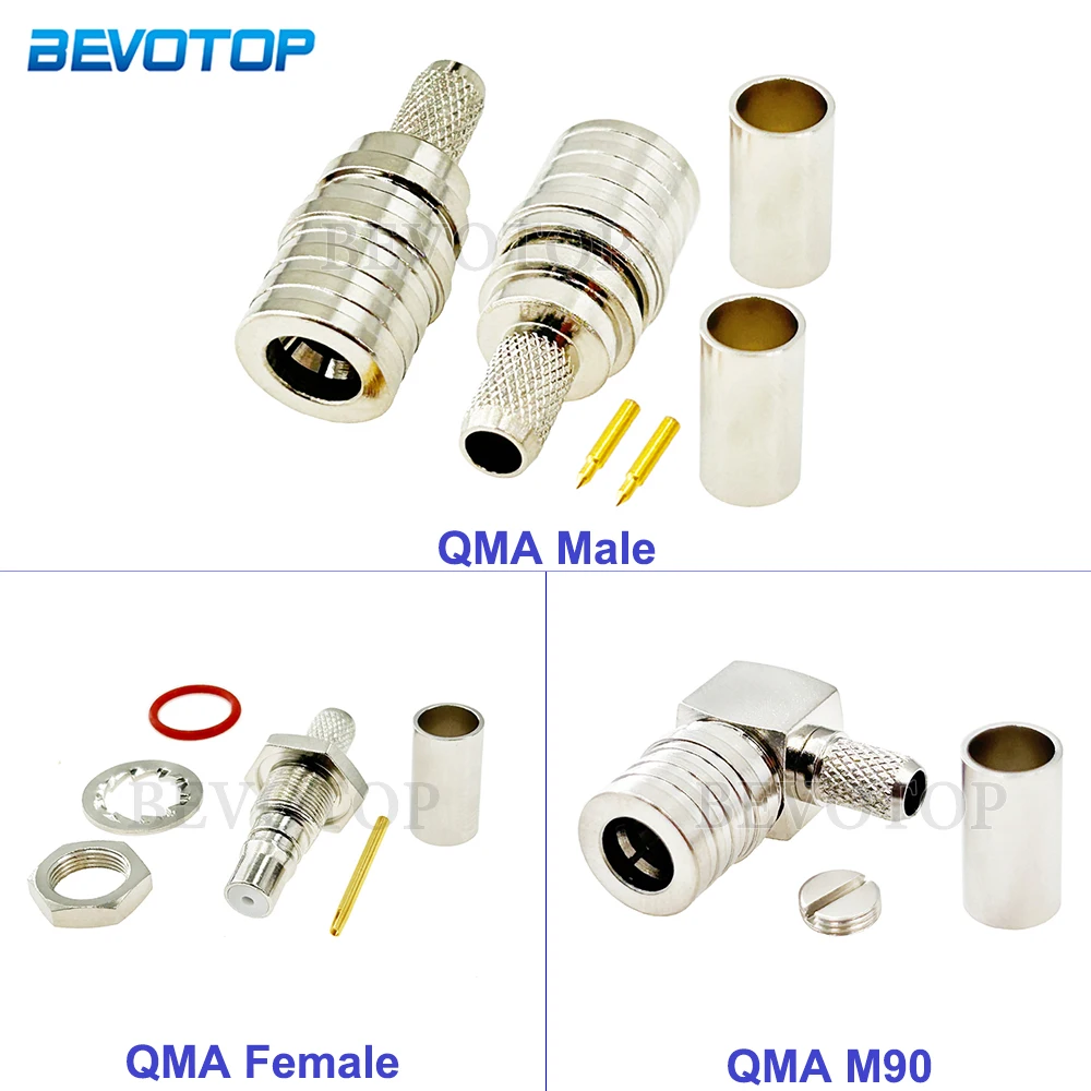 10PCS QMA RF Connector 50-3 QMA Male/Female Crimping Nickel Plated 50 Ohm for RG58 RG142 RG400 RG223 LMR195 Coaxial Cable