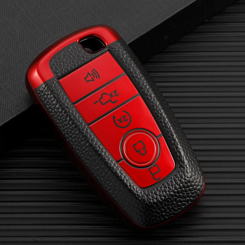 Shell For Ford Explorer Mustang Fusion Escape F150 F250 F350 F450 F550 Ford Raptor 5Buttons Soft TPU Leather Car Key Case Cover