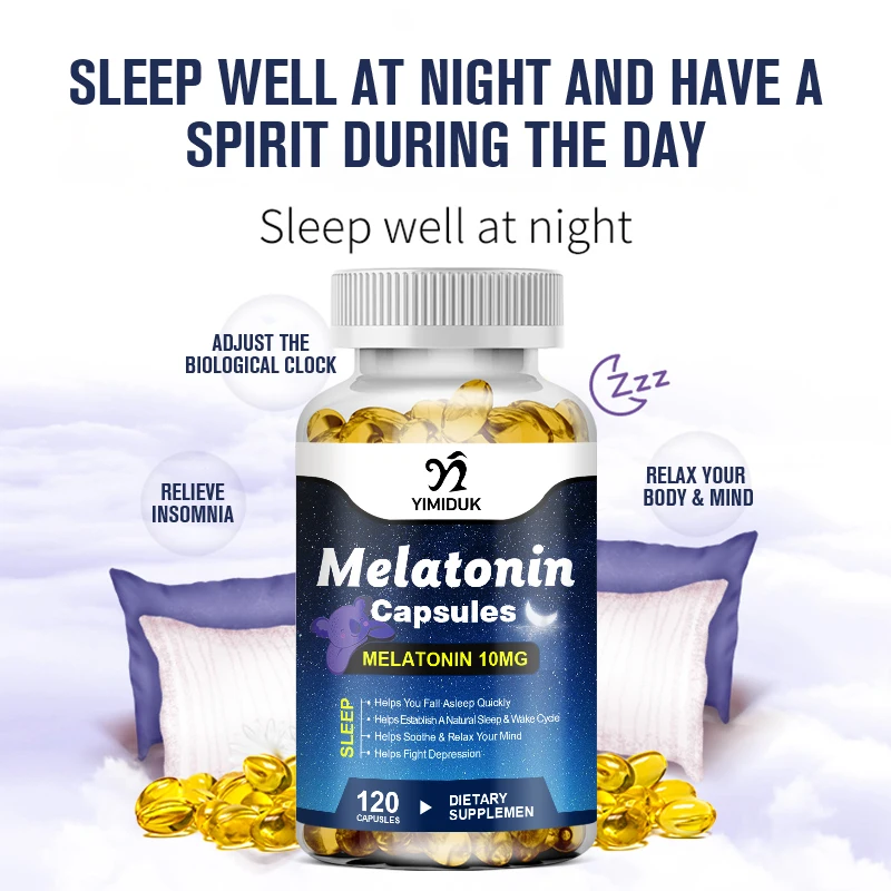 10Mg Melatonin Capsules Improves Insomnia Aiding Fall Asleep Fast 60/120 Tablets