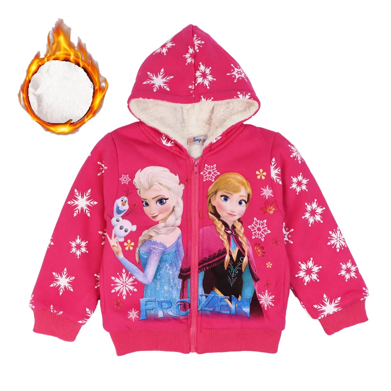 2023 New Girls Elsa Anna Jacket Winter Warm Coat Children Hooded Sportwear Kids Fleece Tops Long Sleeve Cartoon Clothing