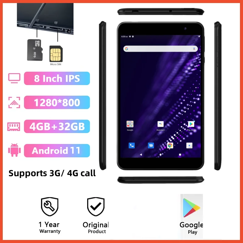 

T810 8-дюймовый планшетный ПК с Android 11, поддержка вызова 3G/4G, 4 ГБ ОЗУ, 32 ГБ ПЗУ, 1280*800, IPS UMS312, четырехъядерная двойная камера Type-C