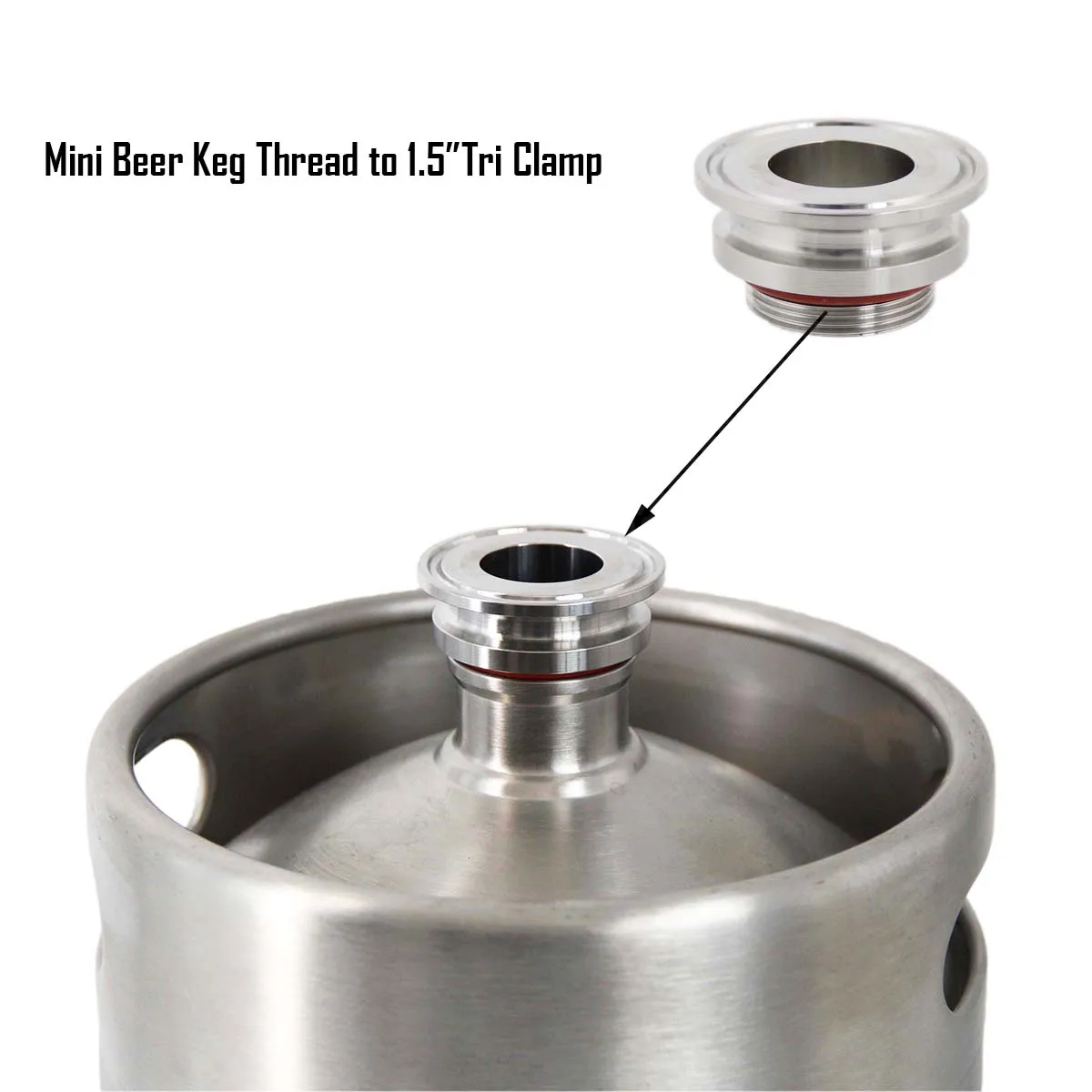 Mini Beer Keg to 1.5Inch Tri Clamp Convert Adapter Stainless Steel 304 50.5mm OD 1 5/16-16UN Thread Food Grade Silicone O-ring