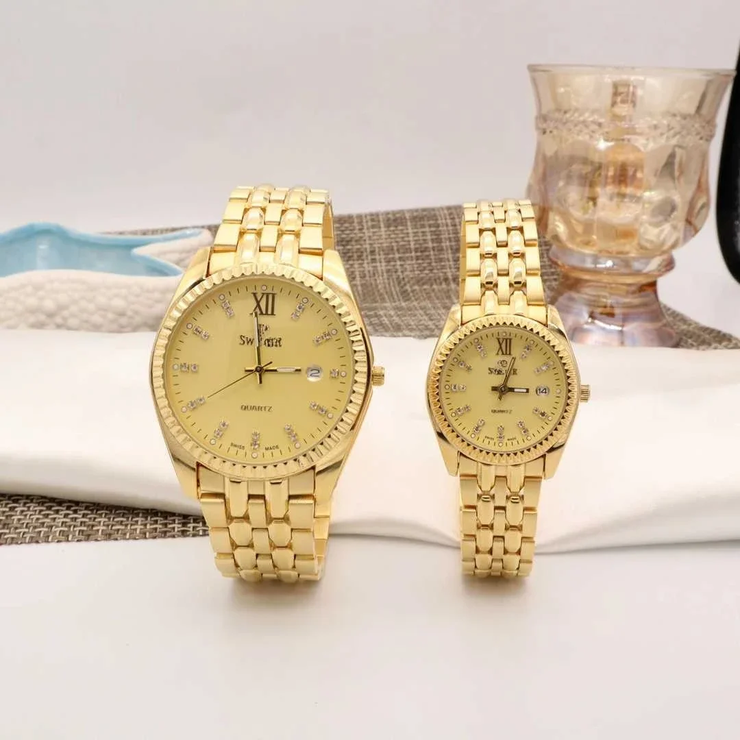 Reflux gold placer watch male quartz watch female imported movement colorfast simple couple.