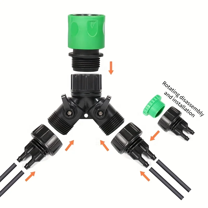 Drip Irrigation Faucet Adapter 4 Way Diverter for Garden 1/4′′ Hose Watering System European Connectors Adjustable