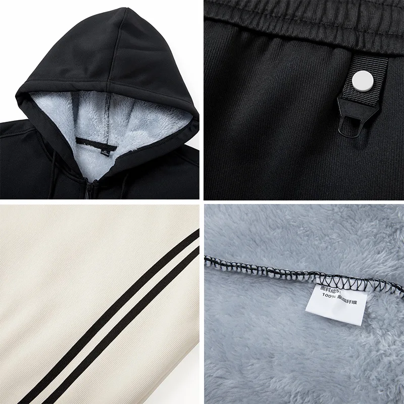2025 الخريف والشتاء جديد سميكة الصوف قطعتين مجموعة مقنعين سترة صوف الضأن البلوز الرجال بدلة رياضية غير رسمية