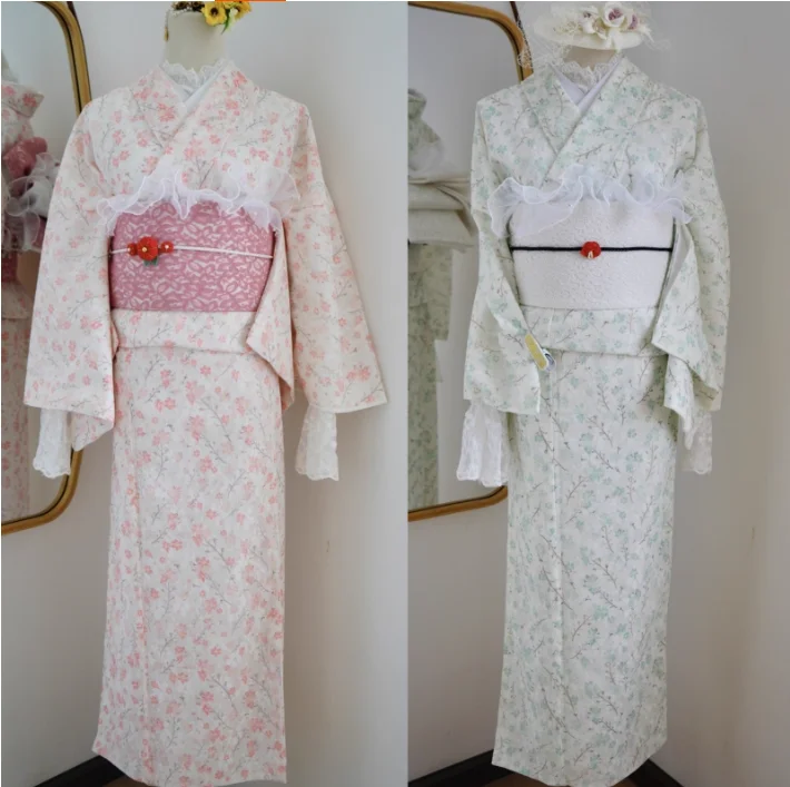 Japanese Formal Kimono Women Lace Small Pattern Kimono Yukata Novel Evening Gown