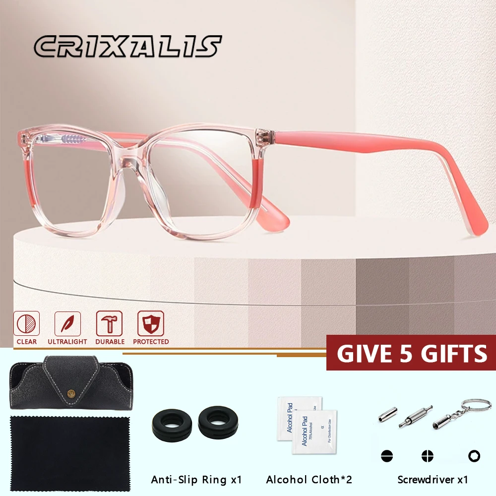 CRIXALIS Children Square Anti Blue Light Glasses Frame Kids Ultralight TR90 Clear Eyeglass Customizable Prescription Spectacles