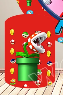 Sfondo rotondo di Super Mario Sfondo per baby shower Pianta di piranha Koopa Troopa Copertura del cilindro Decorazioni per feste di compleanno per bambini Prop