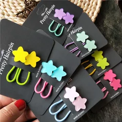 2pcs Fluorescence Color Elastic Hair Bands for Kids Star Floral Heart Hair Rope Hair Tie for Baby Girl Headwear Hair Accessories