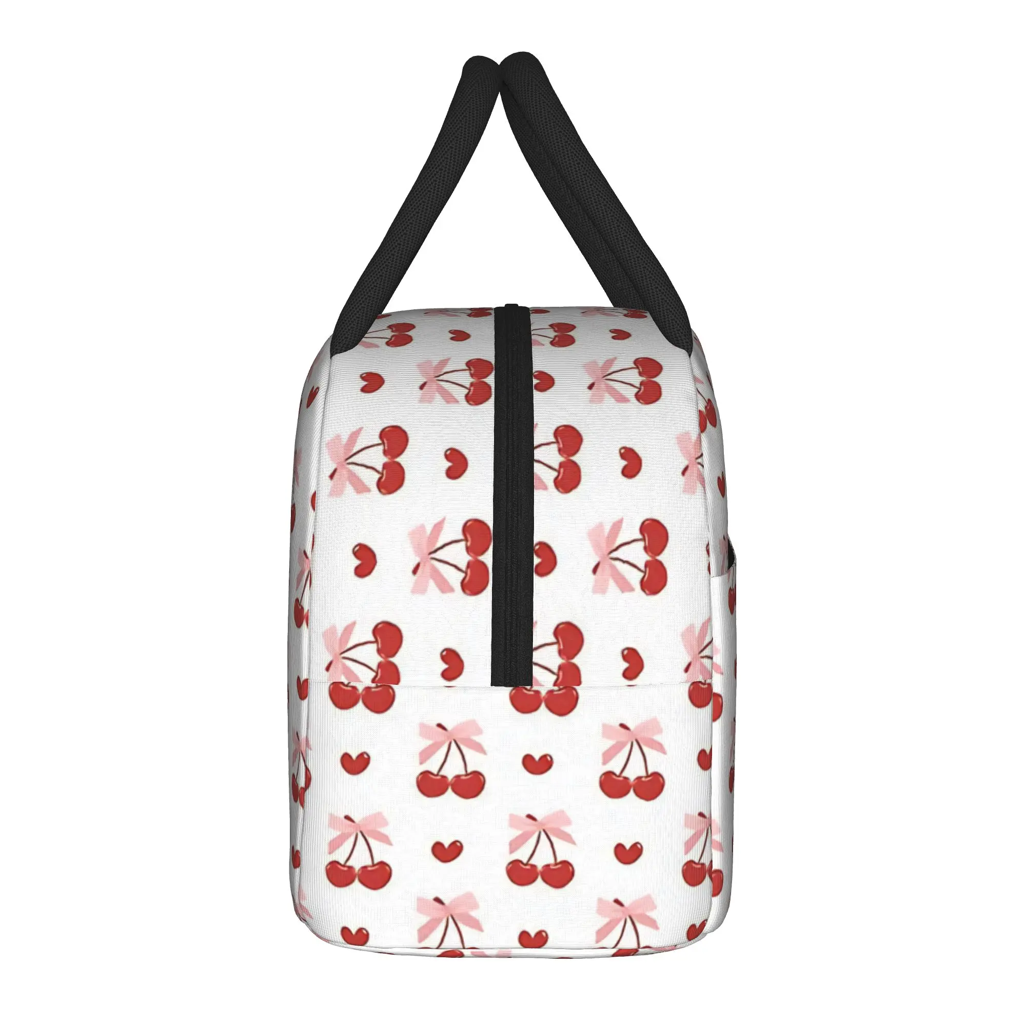 Fruity Soft Pink Aesthetic Vibe  Insulated Lunch Bag Large Pink Bow Cherry Pattern Meal Container Thermal Bag Lunch Box Tote