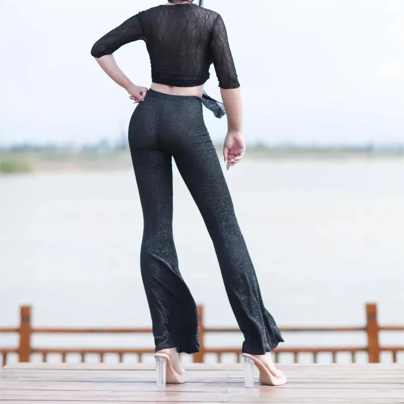 Pantaloni svasati Sexy a vita alta donna estate sottile lucido Slim fit pantaloni Casual leggera prospettiva Club Party Dance Sex Game
