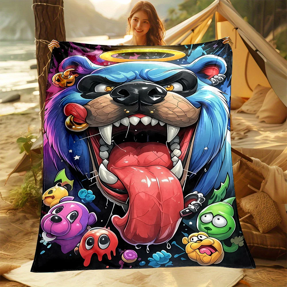 

Cozy Cartoon Bear & Candy Print Flannel Throw Blanket - Soft, Reversible, All-Season Comfort for Bed, Sofa, Camping - Machine