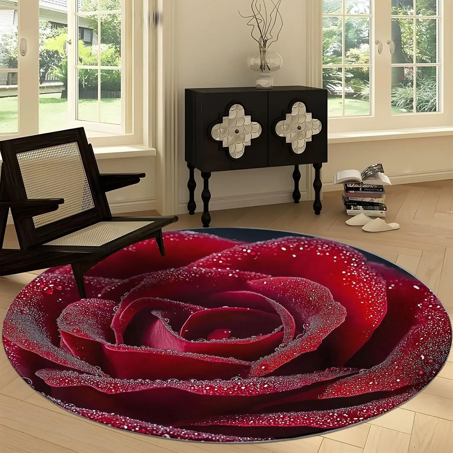 

Marble Effect Round Rug – Soft Non-Slip Low-Pile Carpet with Black & White Fine Line Design